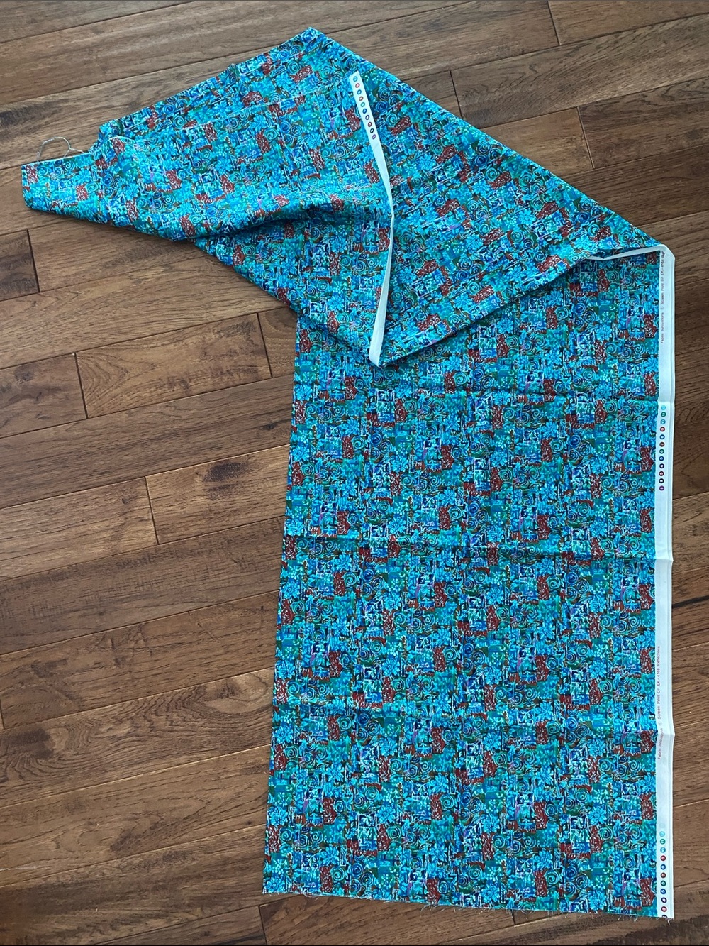 Turquoise Blue Floral Fiber Art cotton fabric
